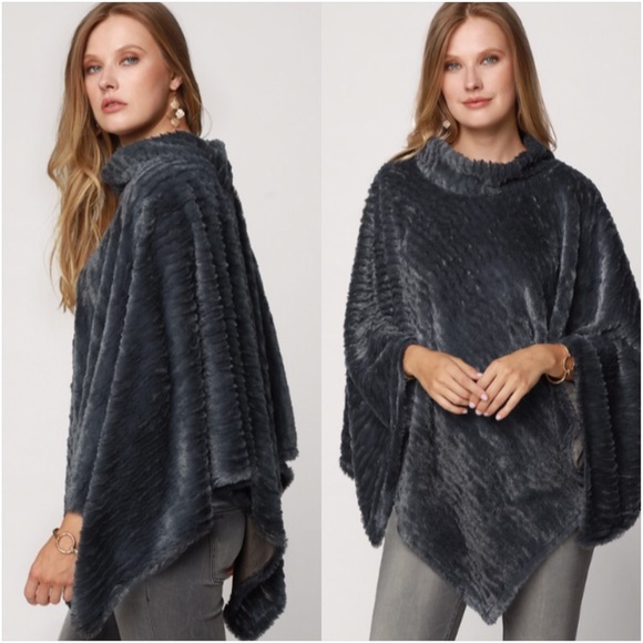 Softest Ever Fur Sweater Poncho Gray O/S - Picture 4 of 5